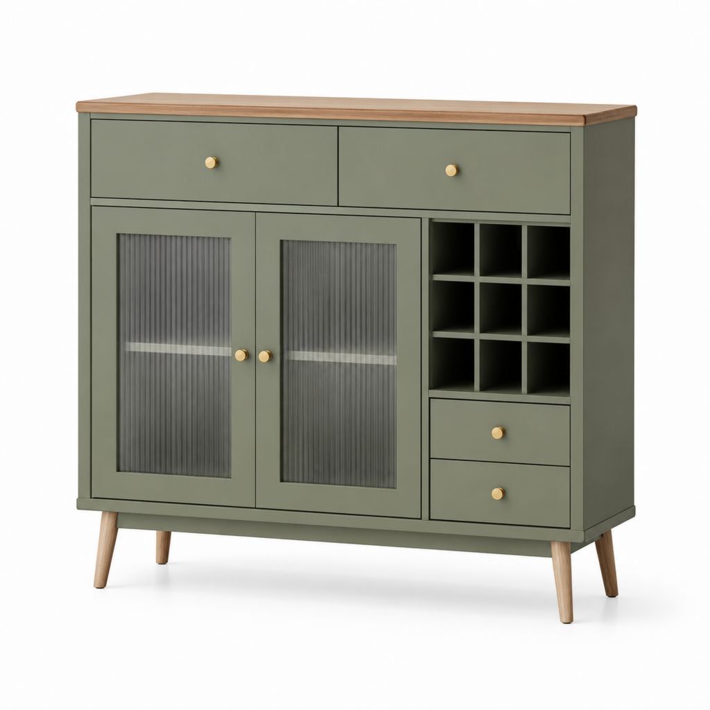 Buffet de salle à manger 120 x 40 x 120 cm vert olive en MDF avec verre strié