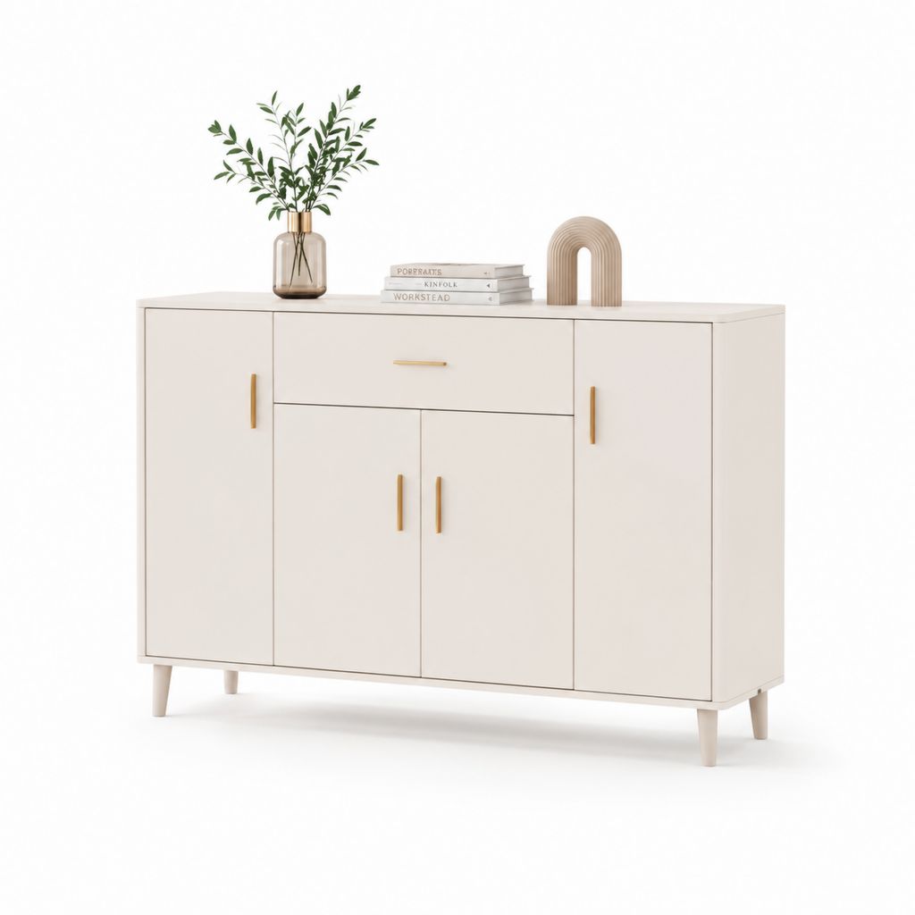 Buffet de salle à manger rectangulaire blanc cassé en panneaux de particules 160 x 40 x 90 cm