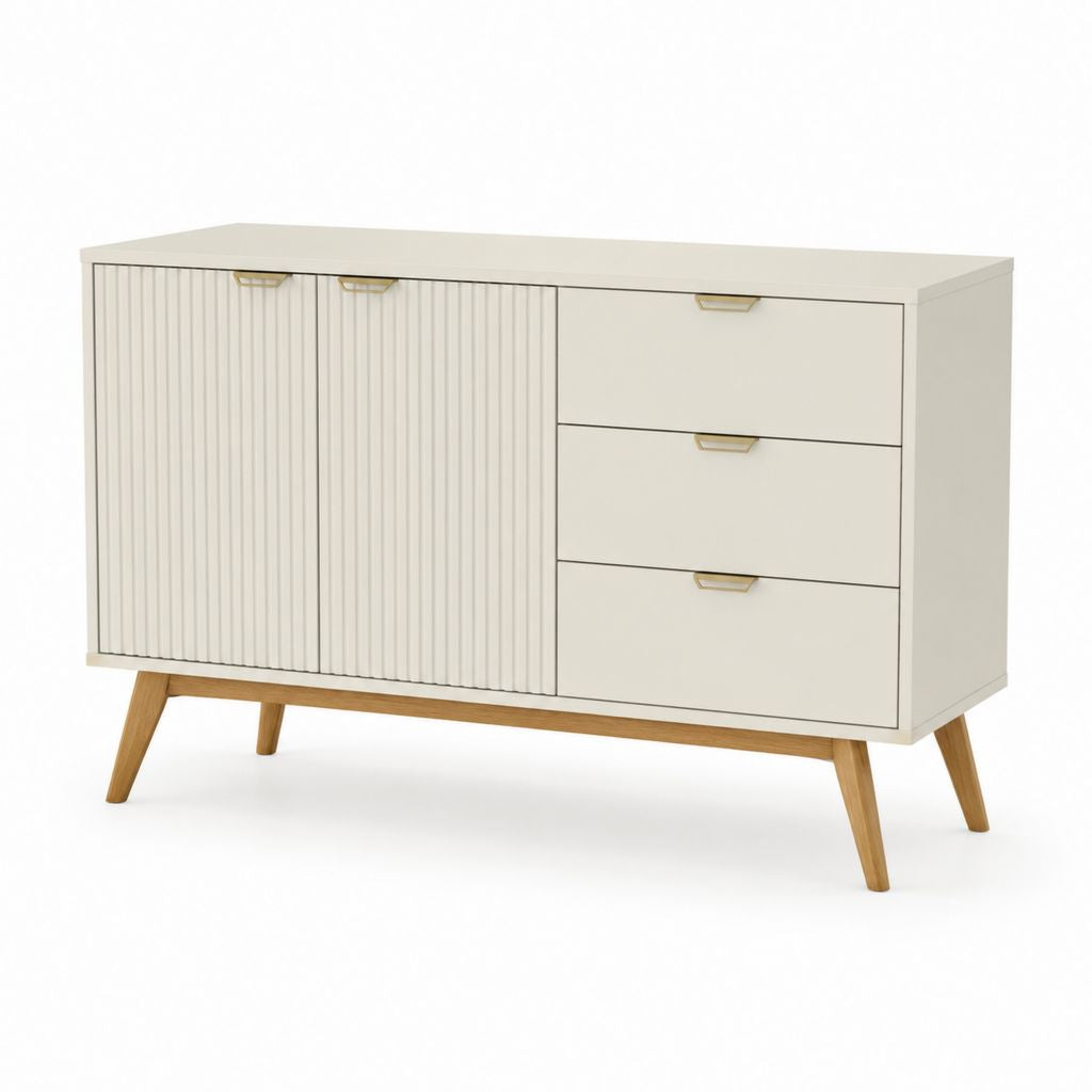 Buffet de rangement blanc en panneaux MDF 120 x 40 x 80 cm avec 2 portes et 3 tiroirs