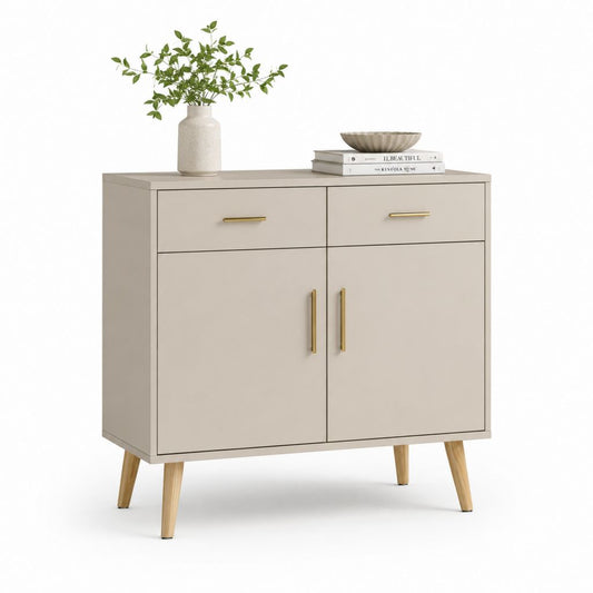 Buffet de salle à manger rectangulaire beige en panneaux MDF 100 x 40 x 85 cm avec 2 tiroirs et 2 portes