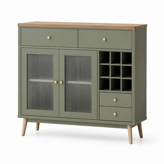 Buffet de salle à manger 120 x 40 x 120 cm vert olive en MDF avec verre strié