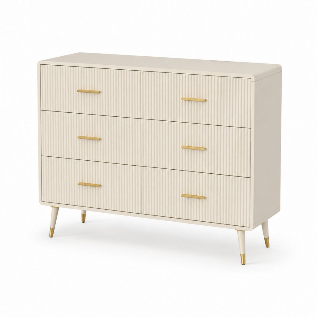 Buffet à 6 tiroirs crème en panneaux MDF 120 x 40 x 85 cm
