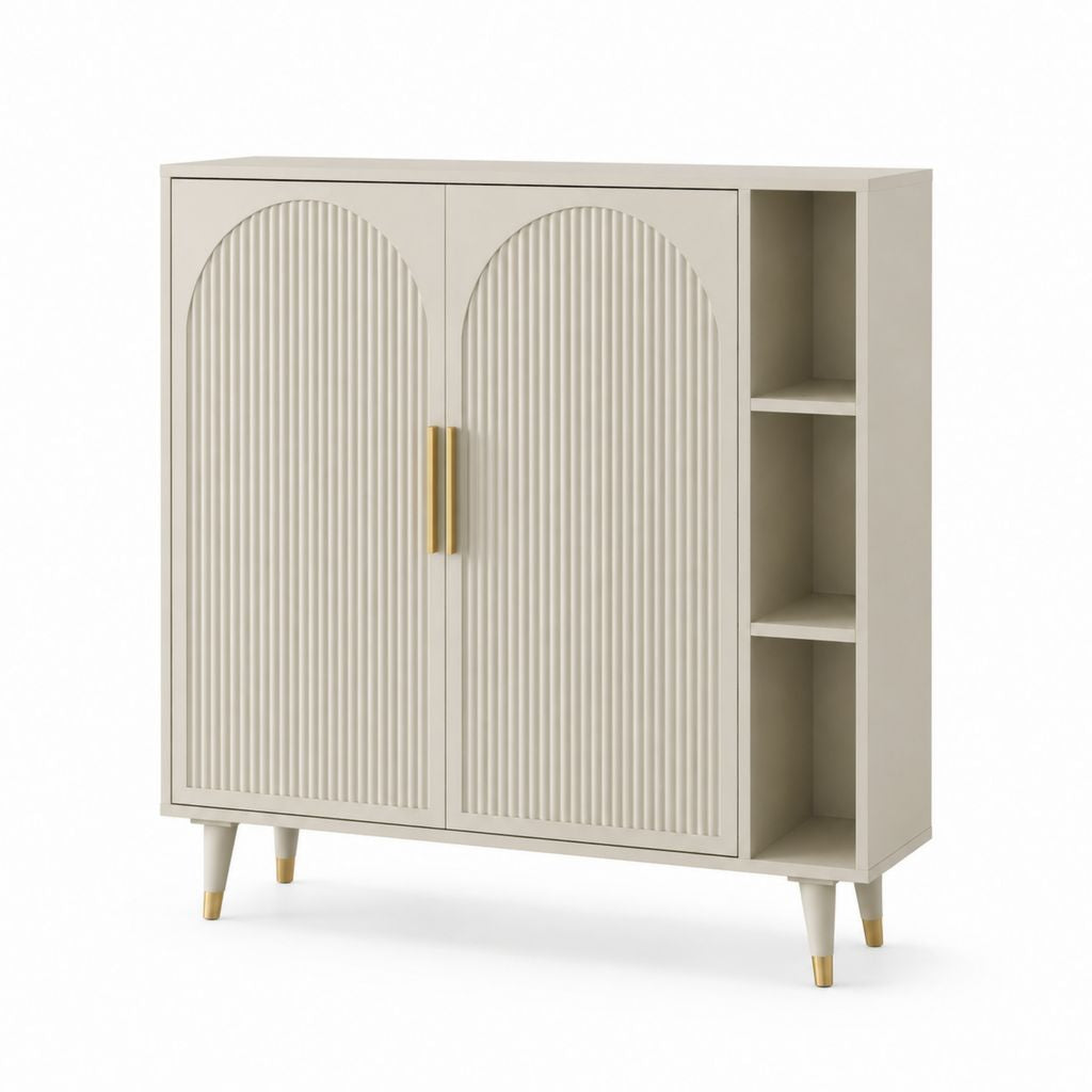 Buffet de salle à manger beige en MDF rectangulaire 120 x 40 x 120 cm avec 2 portes et étagères ouvertes