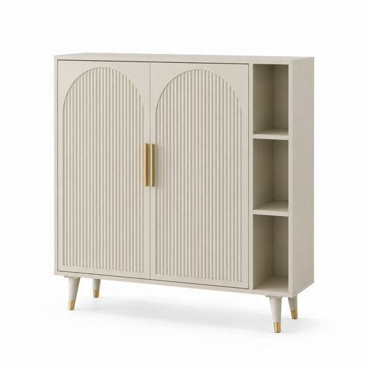 Buffet de salle à manger beige en MDF rectangulaire 120 x 40 x 120 cm avec 2 portes et étagères ouvertes