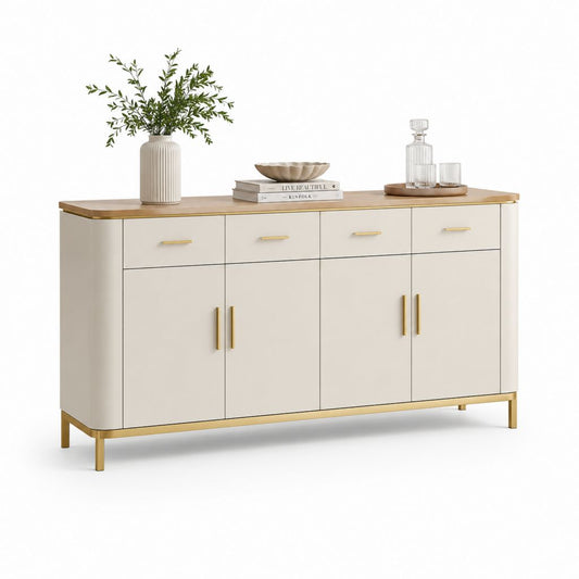 Buffet salle à manger 4 portes 4 tiroirs crème en MDF rectangulaire 160 x 40 x 85 cm