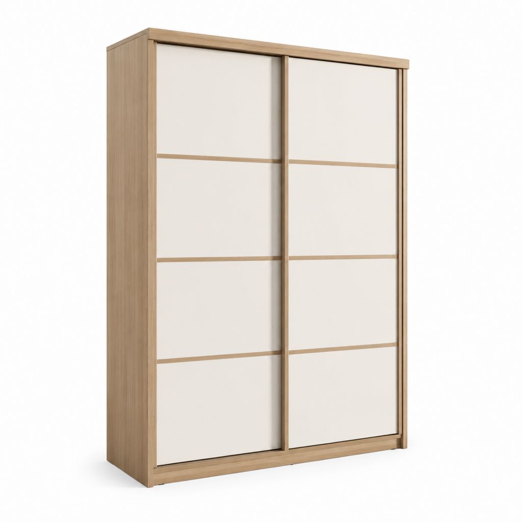 Armoire à portes coulissantes rectangulaire chêne clair et blanc en panneaux de particules 180 x 60 x 200 cm