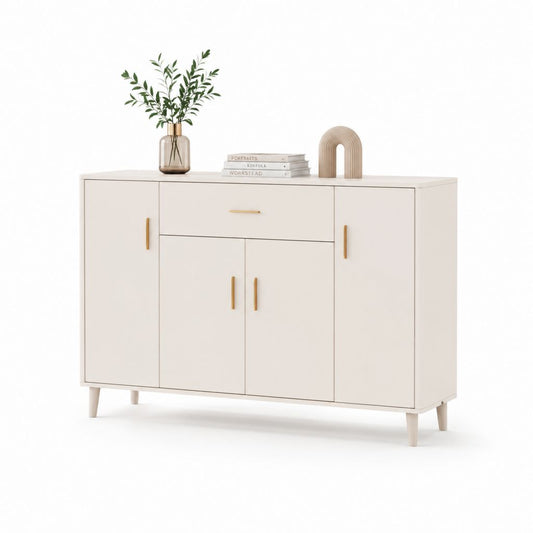 Buffet de salle à manger rectangulaire blanc cassé en panneaux de particules 160 x 40 x 90 cm