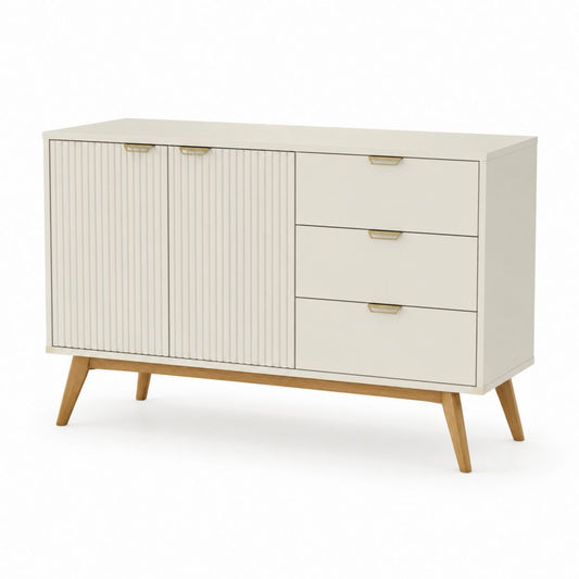 Buffet de rangement blanc en panneaux MDF 120 x 40 x 80 cm avec 2 portes et 3 tiroirs
